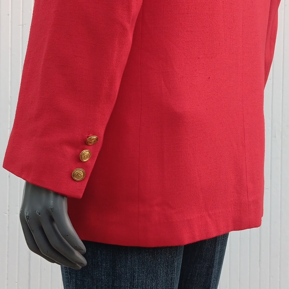 LIZ CLAIBORNE COLLECTION LADIES VINTAGE RED DOUBLE BREASTED GOLD BUTTON BLAZER - Picture 7 of 17